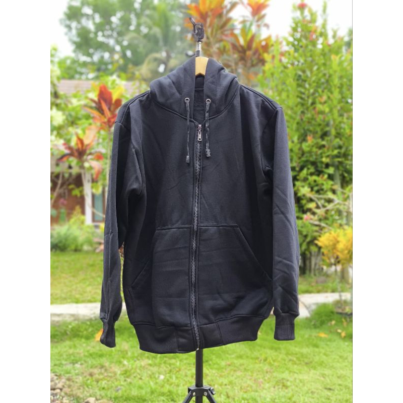 ZIPPER POLOS HITAM bahan fleece cvc (reseleting)