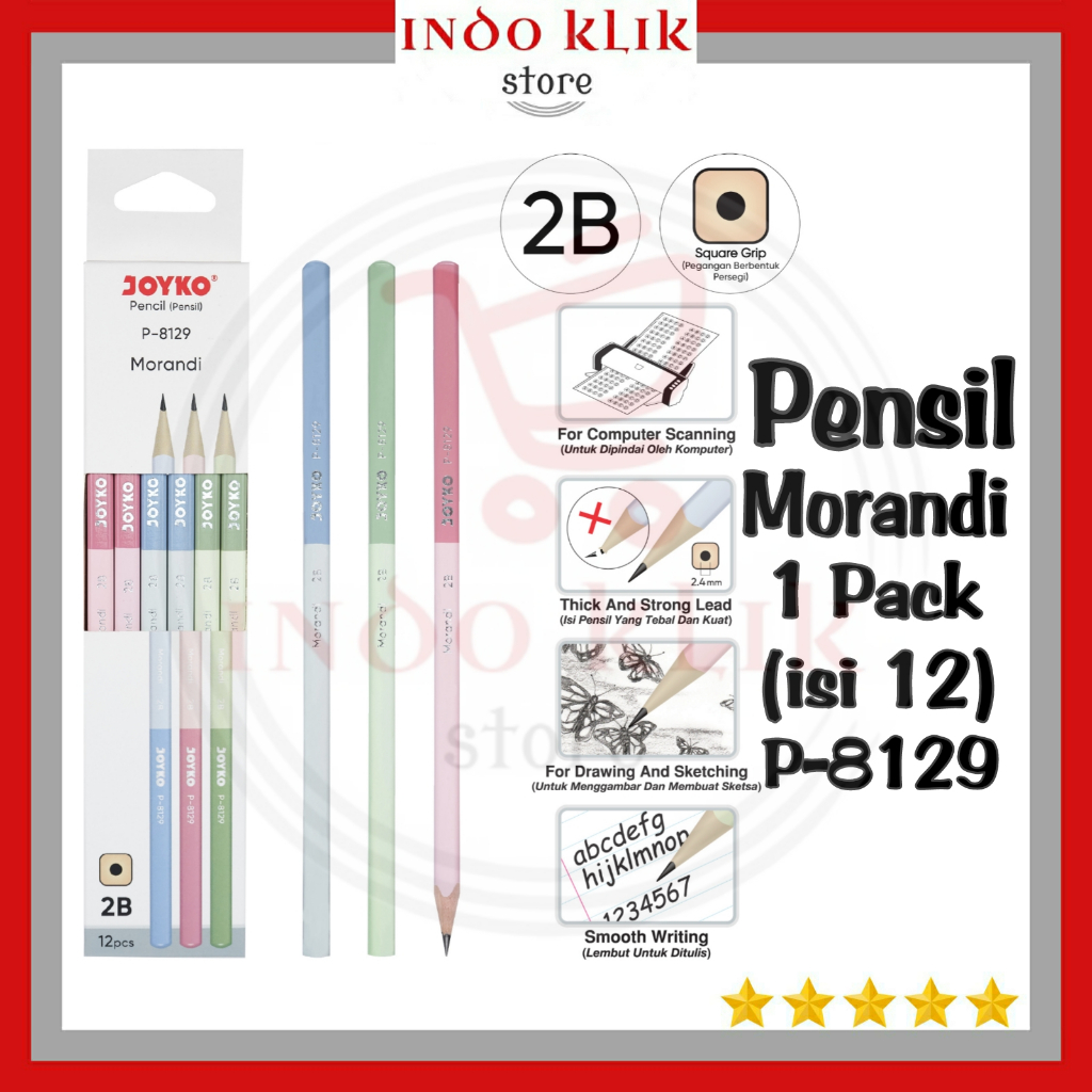 Pensil Morandi Joyko 2B P-8129 / Pensil Sekolah Kotak P 8129 / Pensil Pastel P8129
