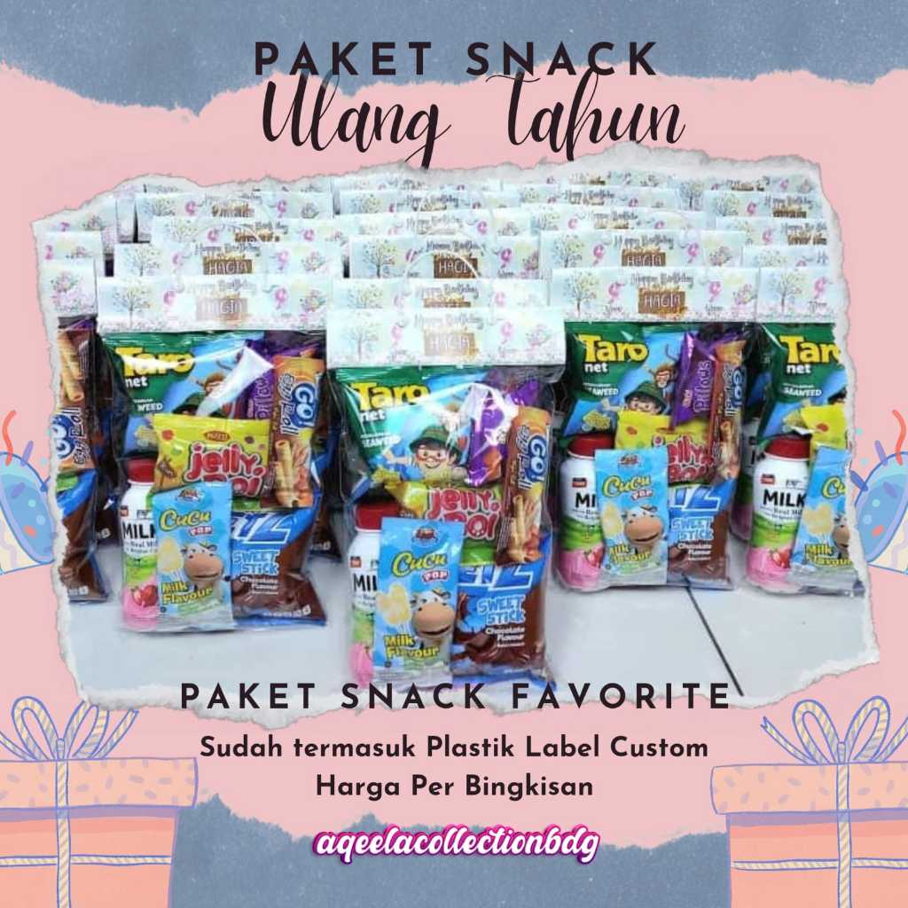 

SNACK ULTAH PAKET FAVORIT + PLASTIK LABEL CUSTOM