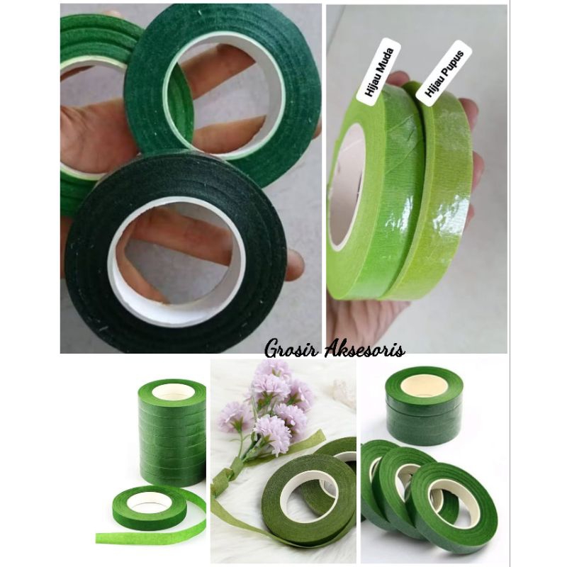 

1 Roll Selotip Hijau - Floral tape Warna Warni 30 Yard - 1 Roll Flower tape Hijau