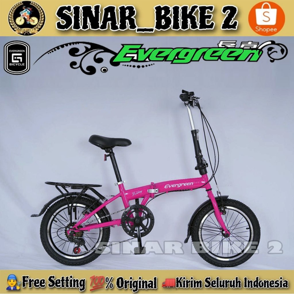 Sepeda Lipat Dewasa & Anak EVERGREEN DB Ukuran 16 Inch Boncengan REM CAKRAM 6 Speed &  EVERGREEN  V-