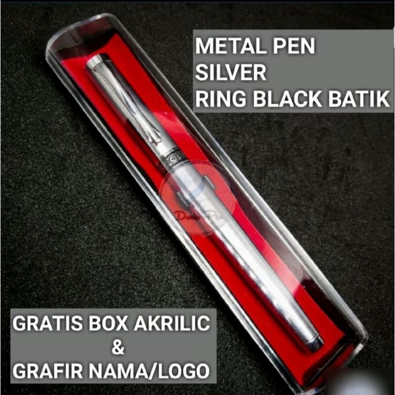 

Bulpoint Mewah Metal Pen Silver Ring Black Batik Cover Mikka & Box Exclusive Free Grafir Nama/Logo