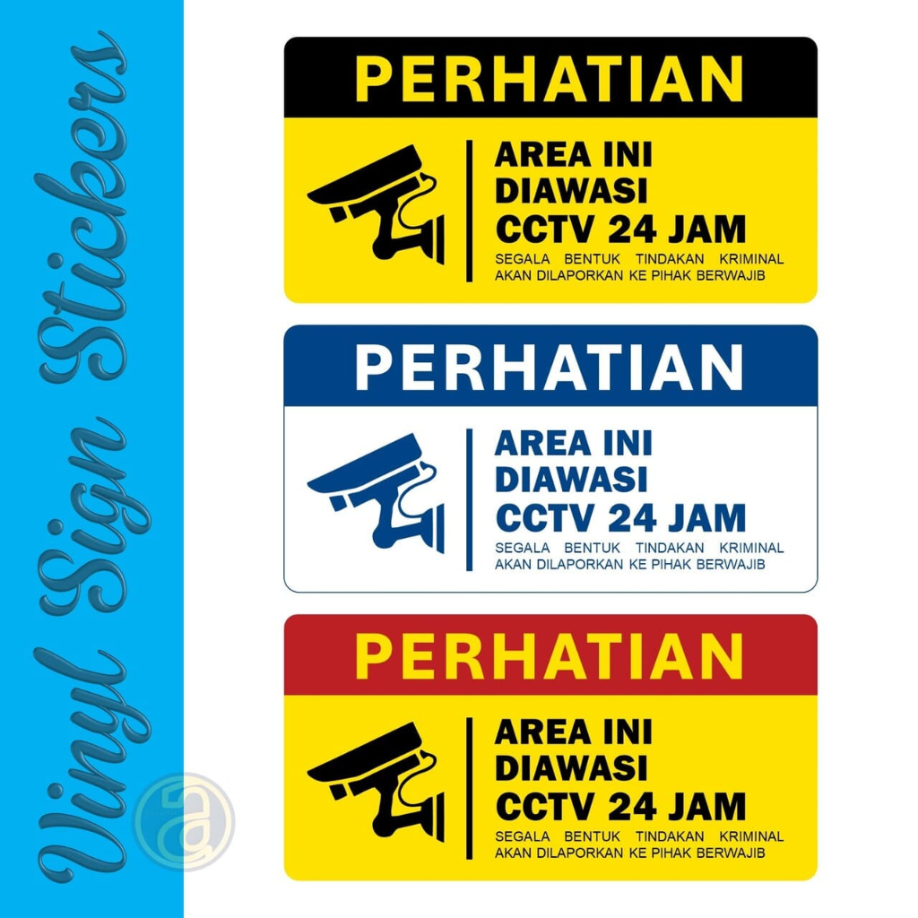 

Sticker Sign 15x30 cm Stiker Peringatan Perhatian Area Ini Diawasi Kamera CCTV 24 Jam