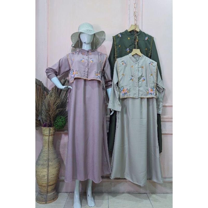 gamis rompi bordir, rompi lepas pasang