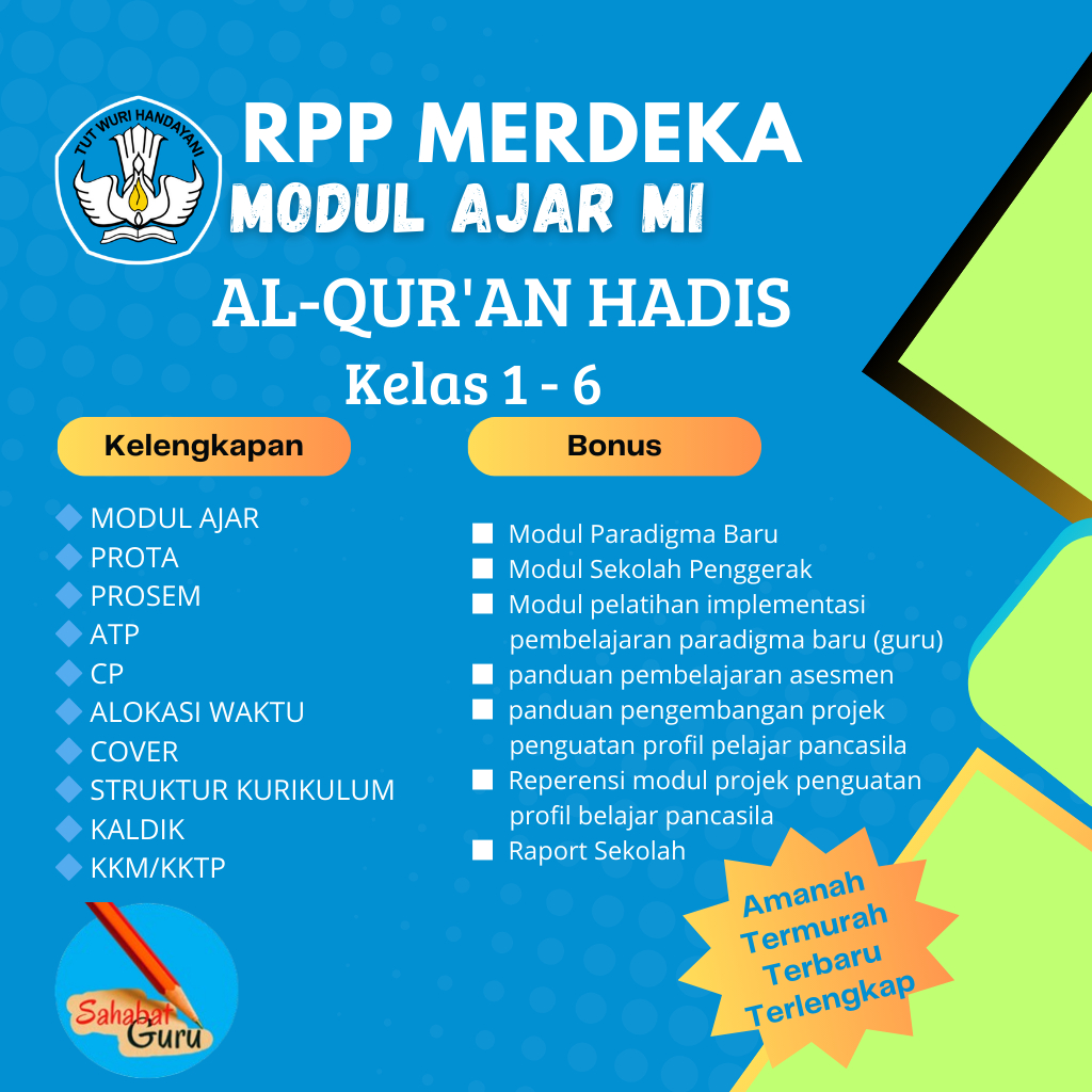 

MODUL AJAR AL-QUR'AN HADIS MADRASAH IBTIDAIYAH (MI) KUMER LENGKAP