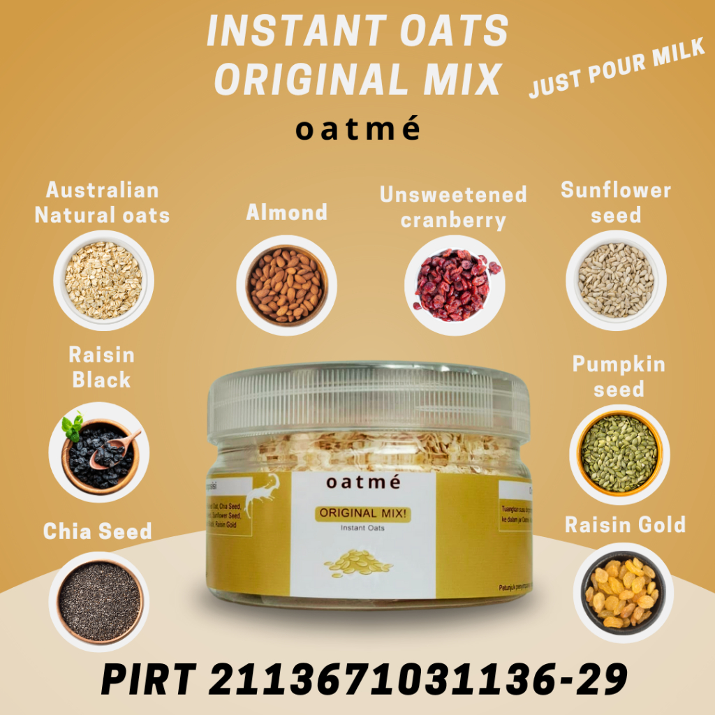 

OATME Sereal Instant Oat Jar Sarapan Sehat Oatmeal Original Mix Rendah Lemak Rendah Gula Tinggi Serat Diet Sehat 75gram