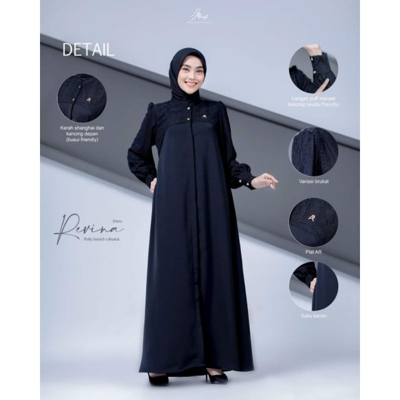 Dress Terbaru AR Rafi - Revina Dress - Gamis Polos Variasi Brukat - ORI BY AR RAFI