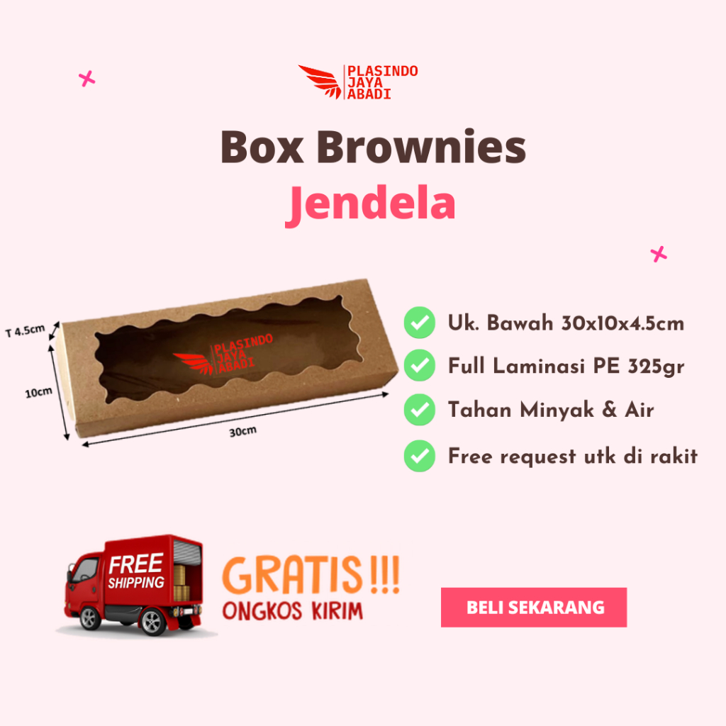

(1pcs) Box Brownies Jendela Kraft 30x10x4.5 cm / Dus Kemasan Brownies Coklat Full Laminasi / Kotak Kue Transparan
