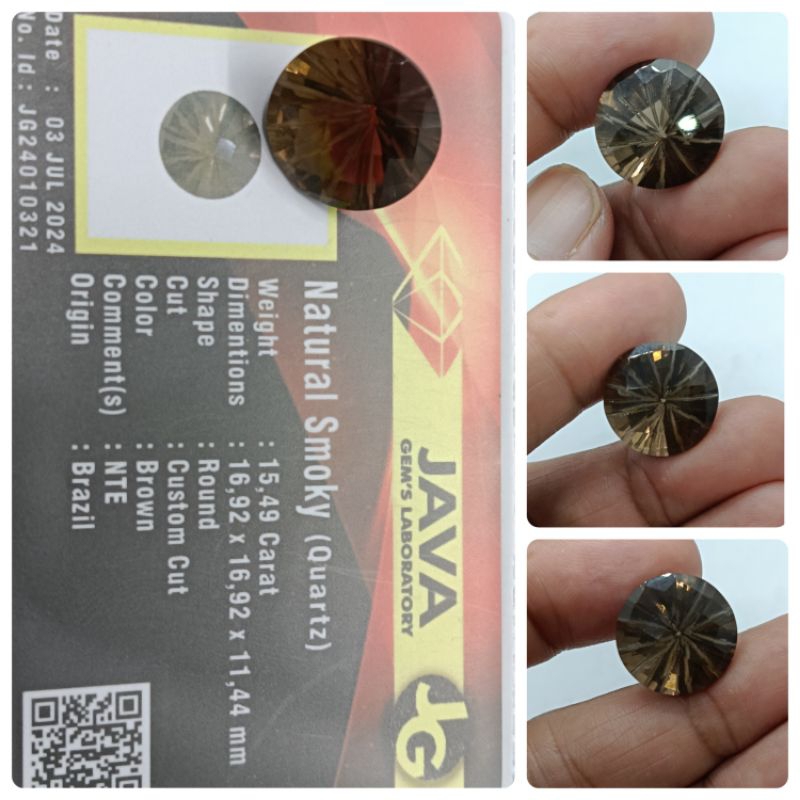 Natural Smoky Quartz 15 ct cutting NTD memo GLI Kecubung Teh