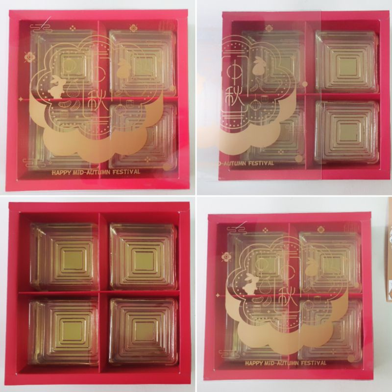 

5 pcs box kemasan mooncake 75gr warna merah sekat isi 4 ukuran 8x8cm mid autumn