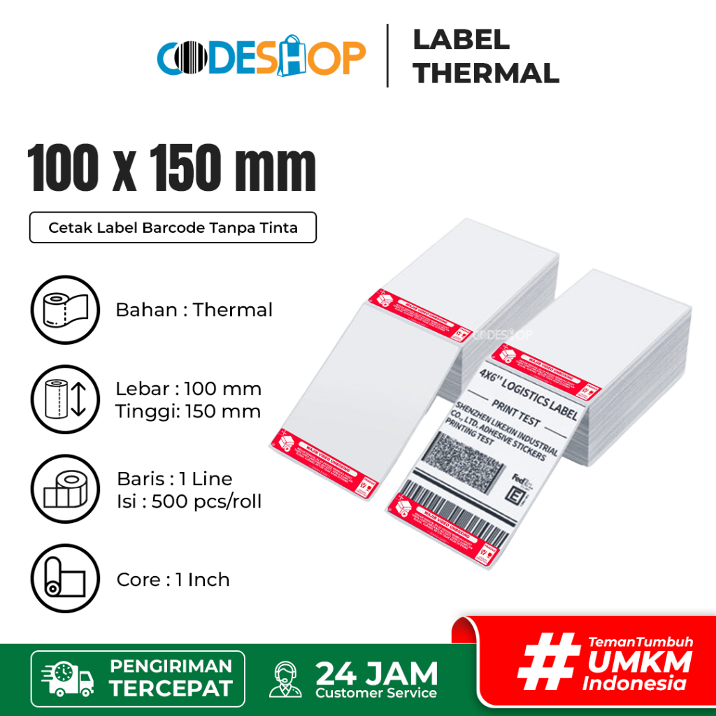 

Codeshop Label Thermal 100x150 mm Resi Pengiriman isi 500 Pcs Stiker