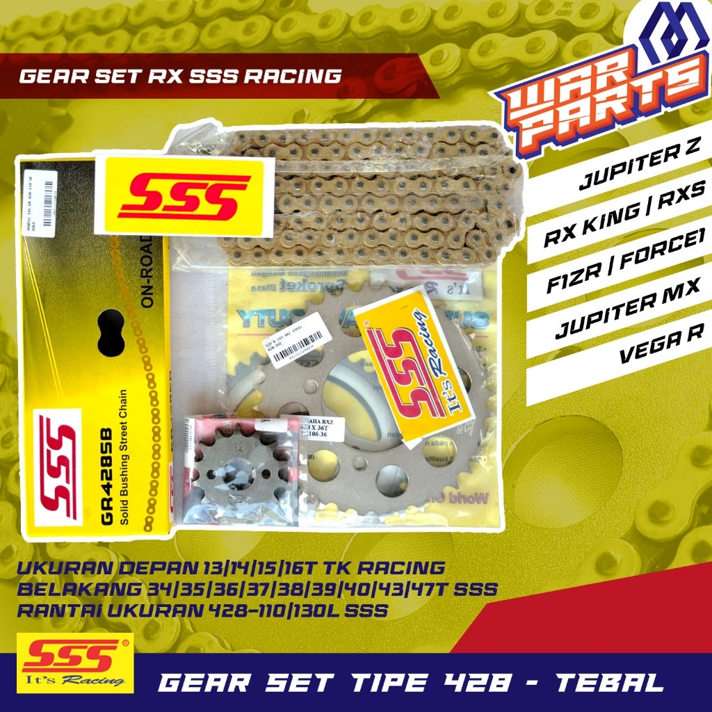 Gear Set Girset 428 Yamaha RX King F1ZR Jupiter Z Vega R Jupiter MX New Force 1 Alfa V88 Ukuran Depa