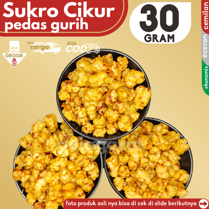 

Cemilan Keripik SUKRO CIKUR PEDAS RENYAH isi 30g by GG (Bisa COD/Grosir/Kargo)