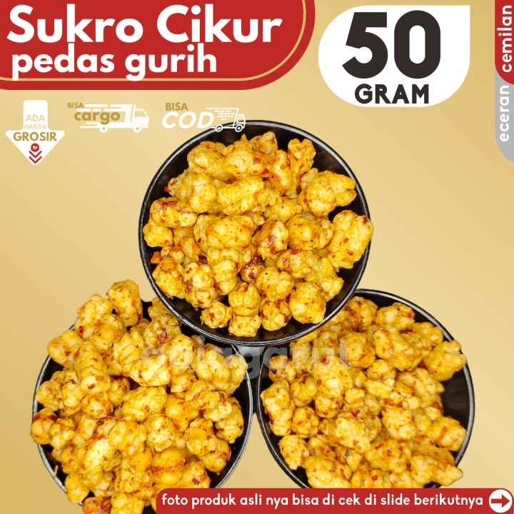 

Cemilan Keripik SUKRO CIKUR PEDAS RENYAH isi 50g by GG (Bisa COD/Grosir/Kargo)