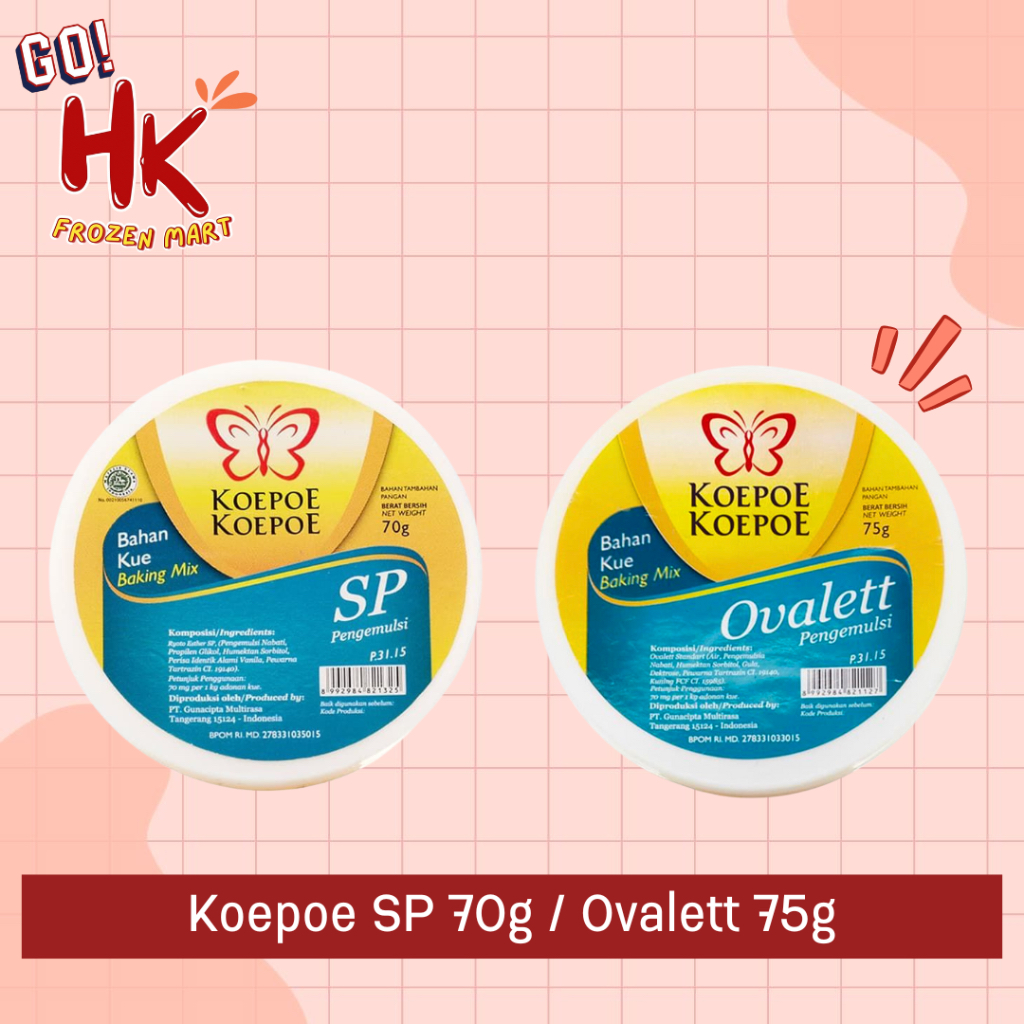 

Koepoe Kupu SP 70gr & Ovalett 75gr | bahan kue pengemulsi HK FROZEN