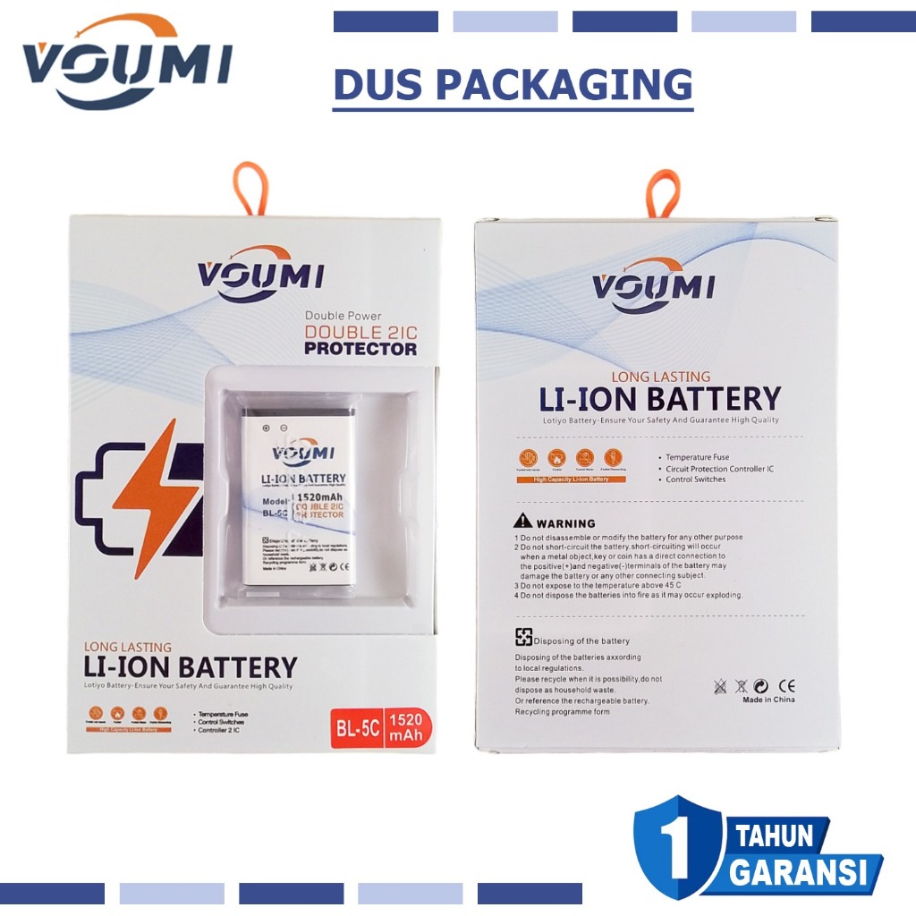 VOUMI BL-5C BL5C Baterai Battery Double IC Power high Capacity Compatible Hp Cina & Nokia Jadul N105