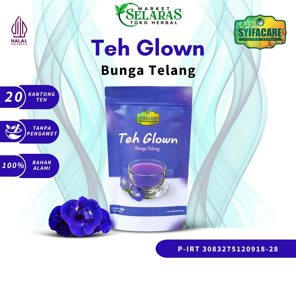 

Teh Glown Bunga Telang Minuman Herbal Melembabkan Kulit Secara Alami | Teh Celup Glown Syifacare