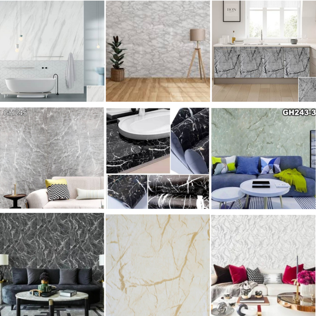 Wallpaper Stiker Dinding Motif Marmer Putih | Wallstiker Dinding Motif Marmer Hitam Ukuran 45cm x 9m