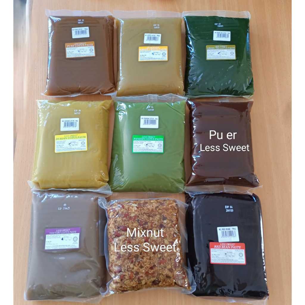 

Isian kue bulan mooncake less sweet lotus, white lotus, pandan, green tea, yam, mixnut, red bean pu er, Durian