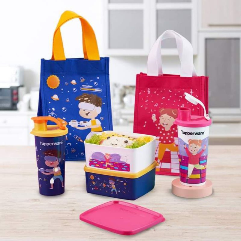 Tupperware Kids Lunch Set bulat dengan tas // aku anak sehat