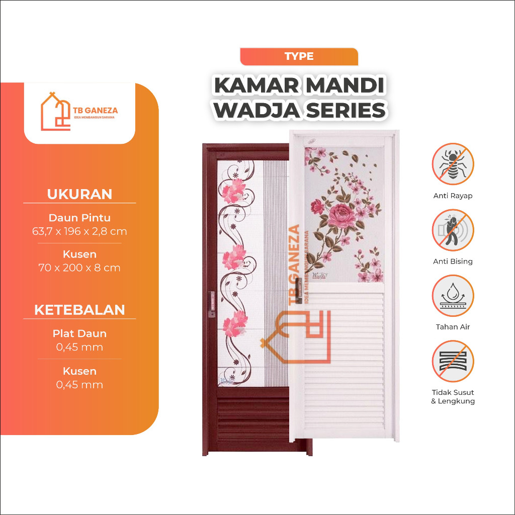 TB GANEZA - (Wadja Series) Full Set Pintu Kamar Mandi Aluminium Wadja 200x70 Full Kaca Anti Pecah Al