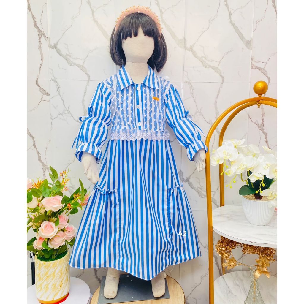 Gamis Anak Devinka Rompi Brukat katun Motif Salur Usia 3 - 10 Tahun // Gamis Anak Perempuan Lengan P