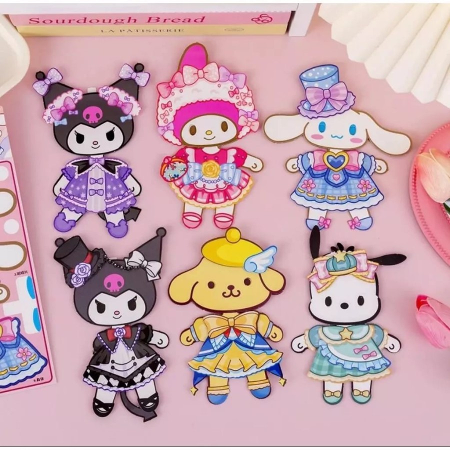 Mainan Diy Paper Puppet Doll Boneka Sanrio Melody Cinnamoroll Kuromi Doll Kertas