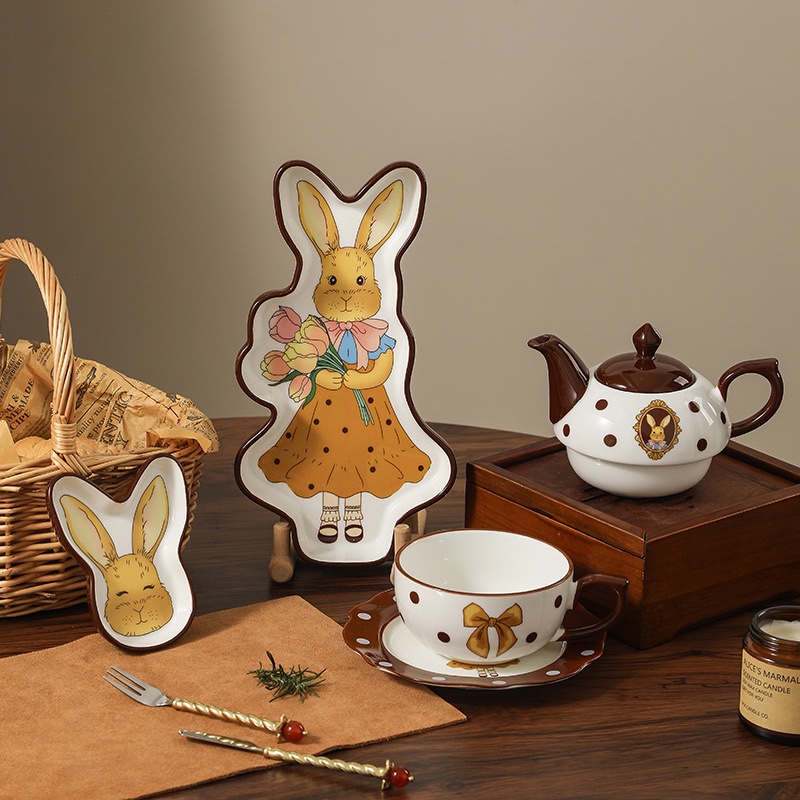 Javaco | Gift Box Set Tableware Rabbit | Wedding Gift | Piring Keramik Mangkok Gelas Motif Rabbit