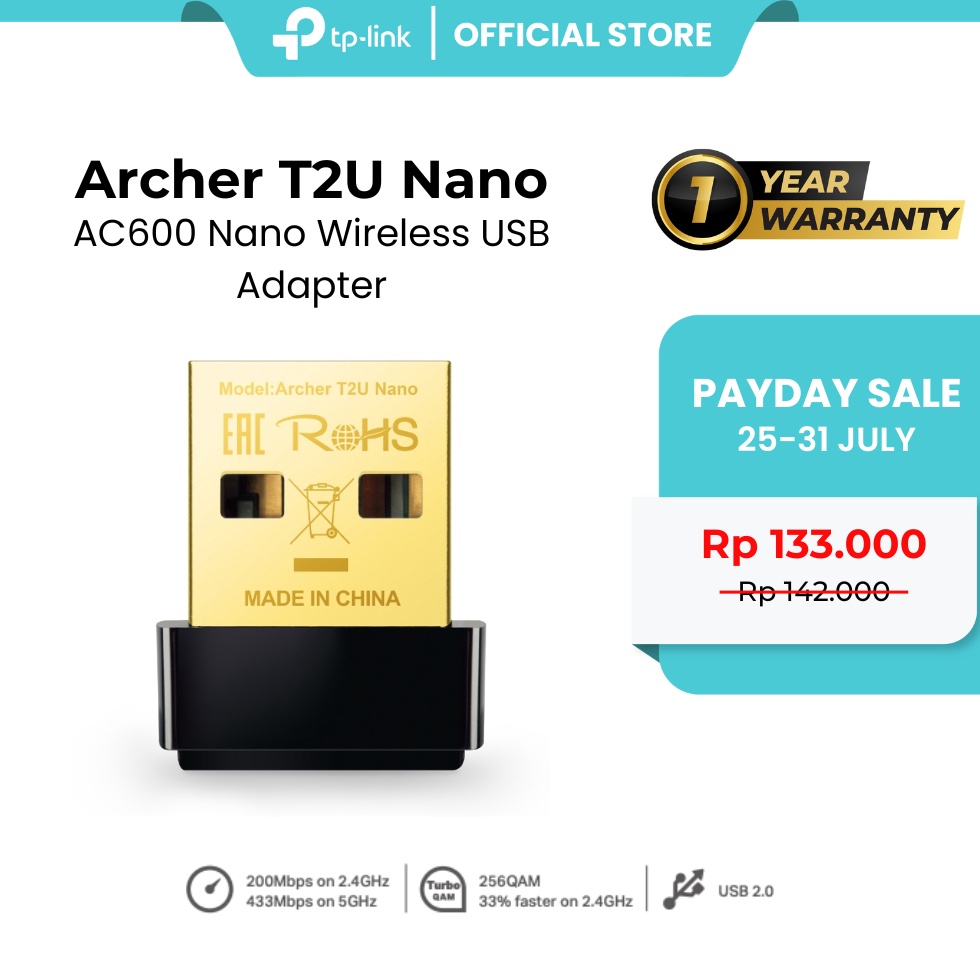 TPLink Archer T2UB NanoT2U Plus AC6 Nano 5 GHz Dual Band WiFi 5 Bluetooth 42 USB AdapterDongleReceiv