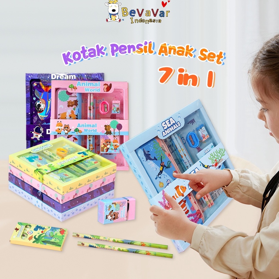 

KODE U94Y BEVAVAR Alat Tulis Anak Set Tempat Pensil Lucu Untuk Hadiah Anak Stationery 6In1