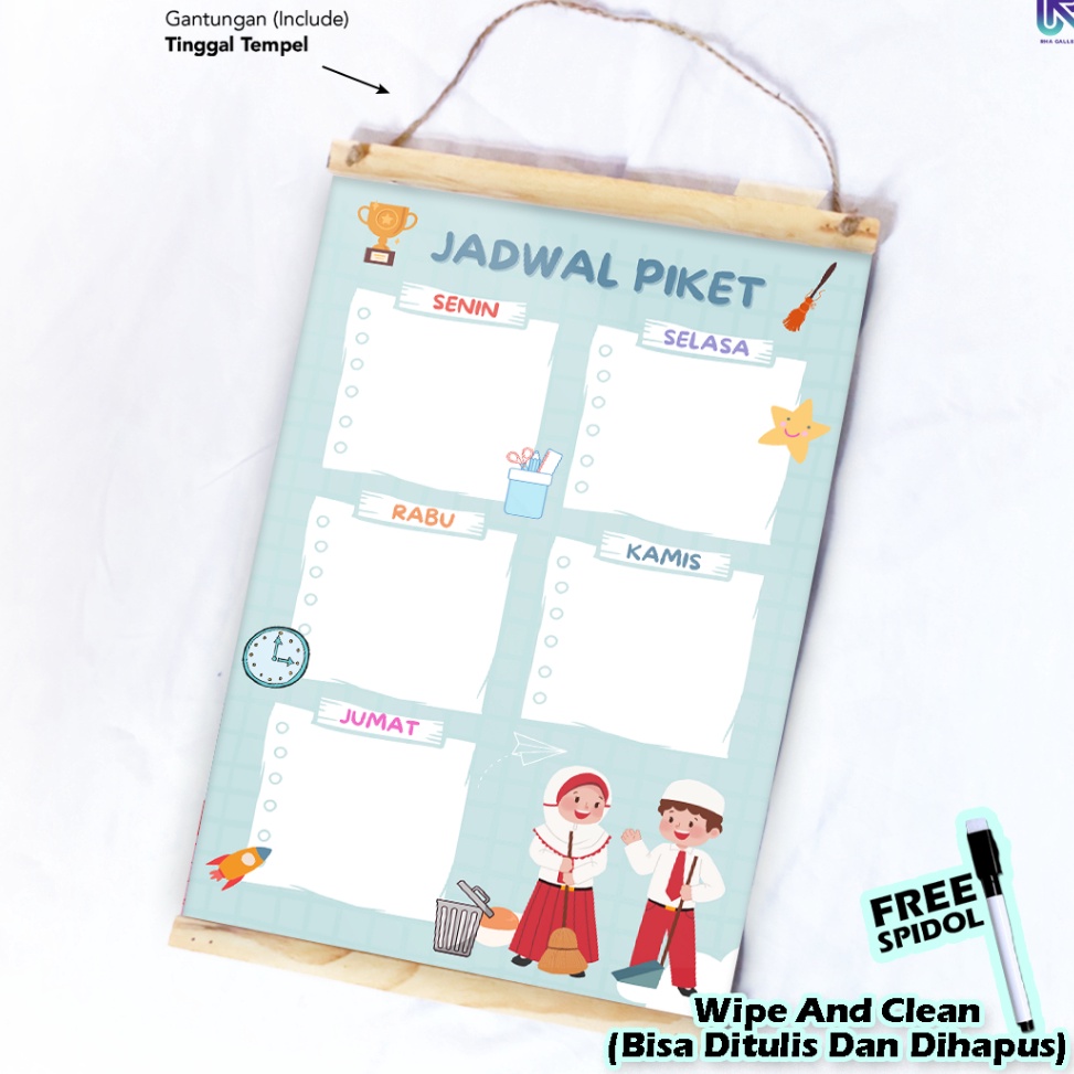 

KODE E88B RHA GALLERY Planner Sekolah Jadwal Piket Kelas Siswa Blue Wipe And Clean List Jadwal Tulis 32x48 CM