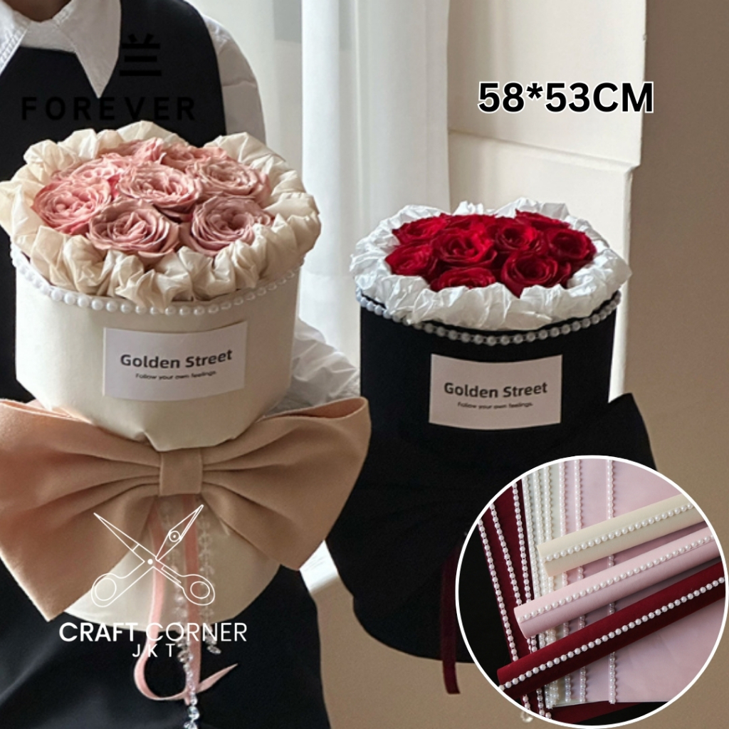 

[5 LBR] Flower Wrapping Kain Velvet List Mutiara Cloth Pearl Buket Pembungkus Bunga 58*53cm