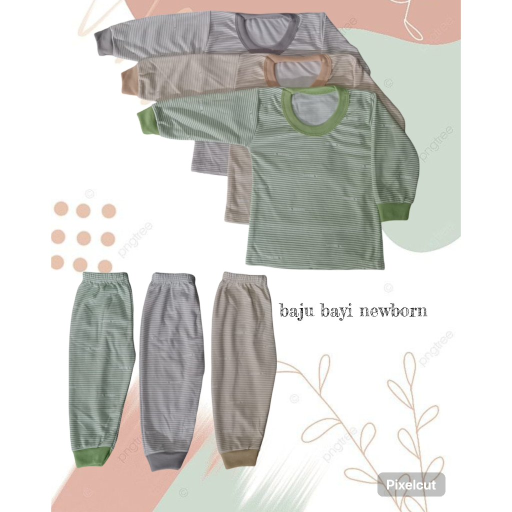 FYL Stelan baju bayi laki-laki newborn 0-6 bulan , Stelan baju motif salur panjang dan pendek