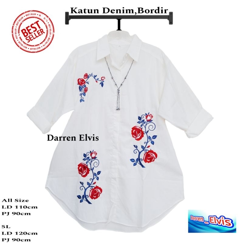 Tunik Wanita Putih Import Best Seller Bordir Bunga Striming