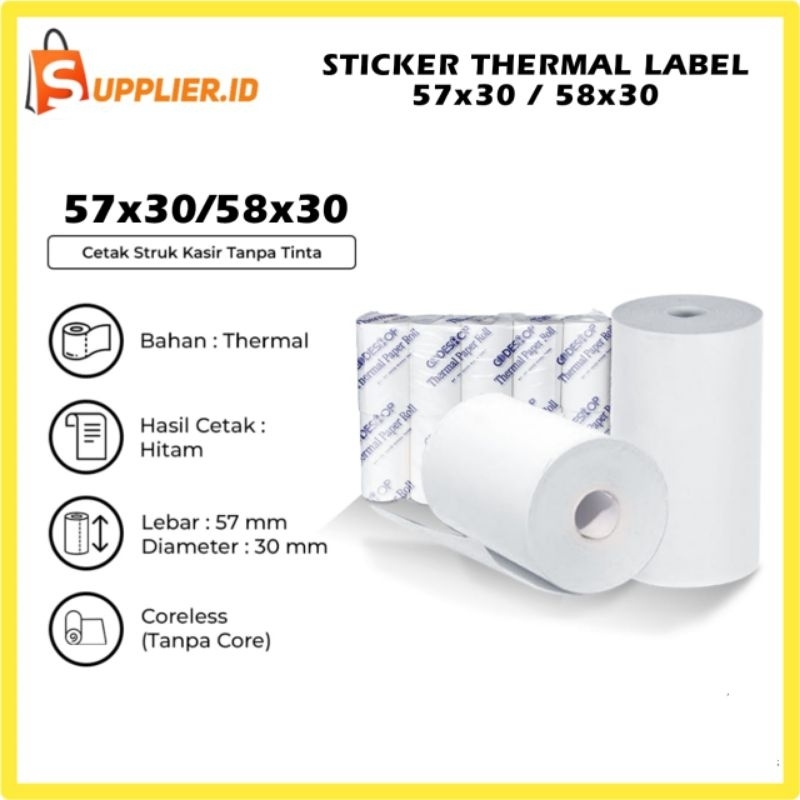 

Kertas Thermal Struk Label 58mm Label 57x30 58x30