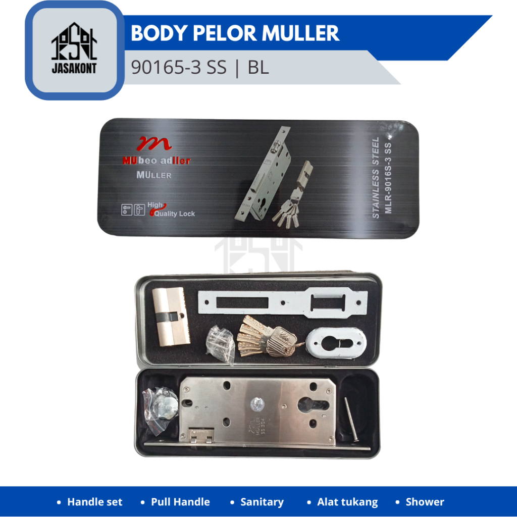 Jasakont- Body Kunci Pelor Muller Stainless 90165-3 SS | BL pintu utama - dua daun pintu kayu
