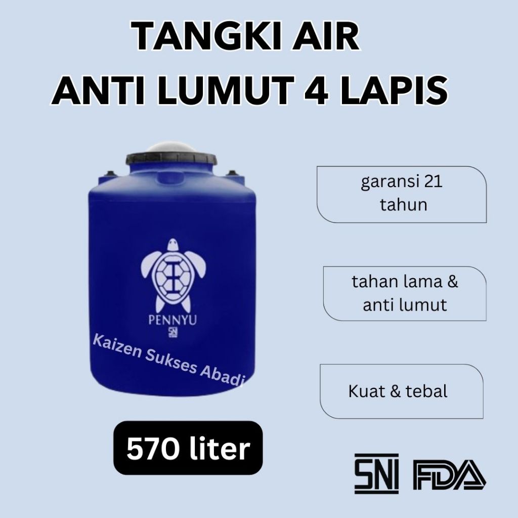 tangki toren tandon air atas rumah plastik merek pennyu penyu tipe SATU reguler regular  volume 570 