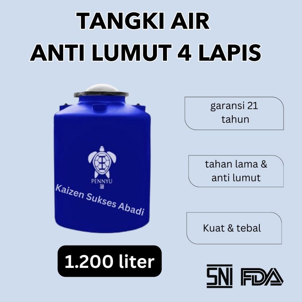 tangki toren tandon air atas rumah plastik merek pennyu penyu tipe SATU reguler regular  volume 1200