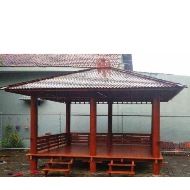 Gazebo Model 6 Tiang Kayu Kelapa Atap Sirap Kayu Ulin | Saung Taman Model Bali