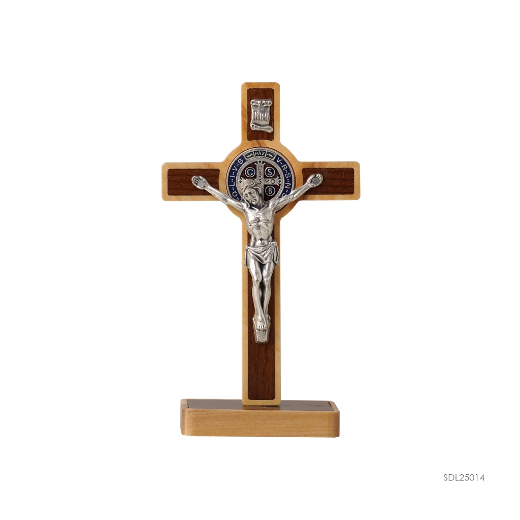 Salib Duduk St.Benedict Kayu Olive