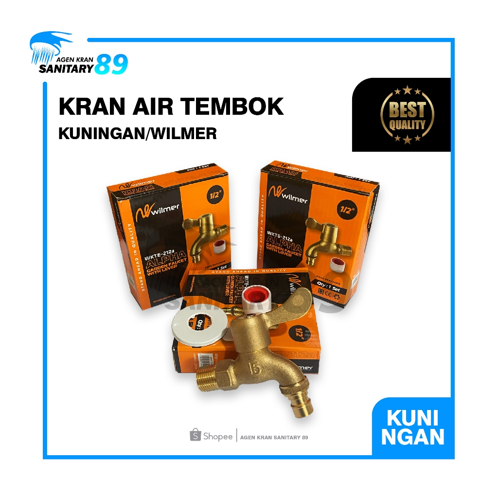 KRAN TAMAN KUNINGAN WILMER WKTE 212 A/KRAN ASLI KUNINGAN/KRAN AIR UKURAN 1/2 INCH/KRAN AIR TEMBOK SU