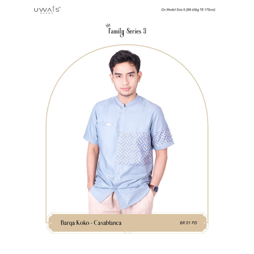 Uwais Hijab Official | BARQA KOKO Pria Lengan Pendek Motif Batik Dewasa | Kemko Busana Muslim Pria M