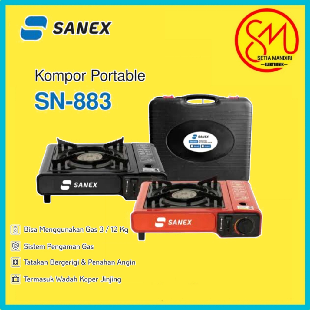 Sanex SN-883 Kompor Gas Portable Hitam 1 Tungku untuk Camping, BBQ, Rumah, dan Restoran