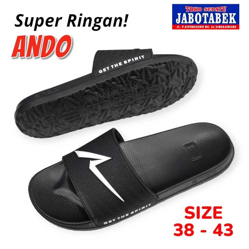 [COD] SANDAL SLIDDER COWOK CASUAL SANTAI HITAM PUTIH ANDO SIZE 38 39 40 41 42 43 FLAT SOLE KARET PHY