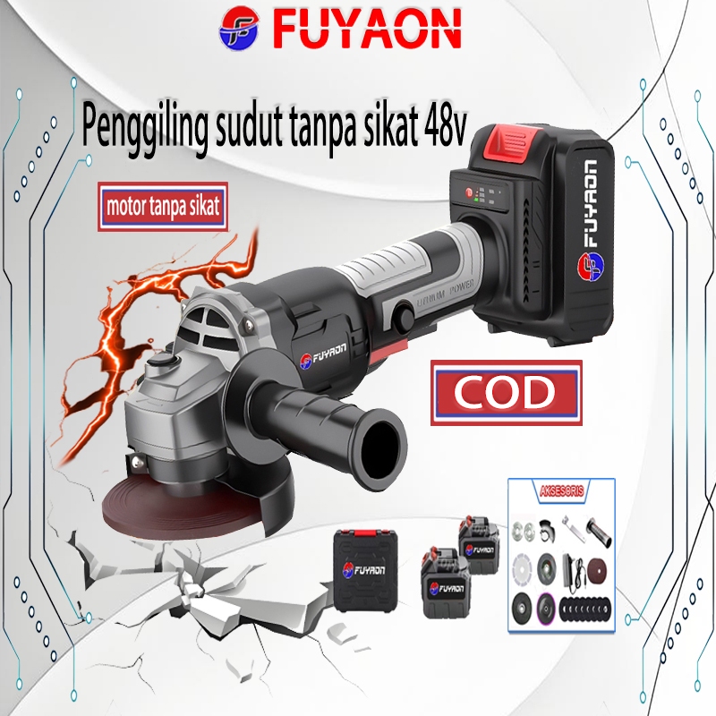 COD✅Gerinda Baterai Brushless 48v Mesin Gerinda Cordless Angle Grinder Tangan FUYAON Multifungsi Unt