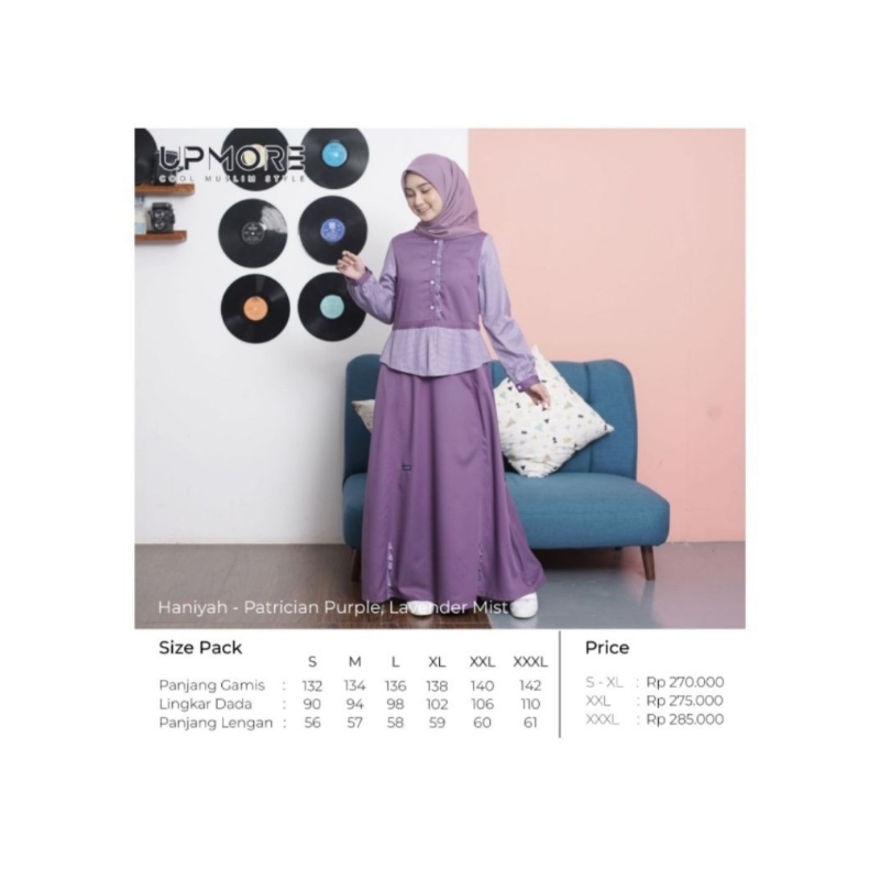 ORIGINAL GAMIS UPMORE HANIYAH PATRICIPAN PURPLE, LAVENDER MIST