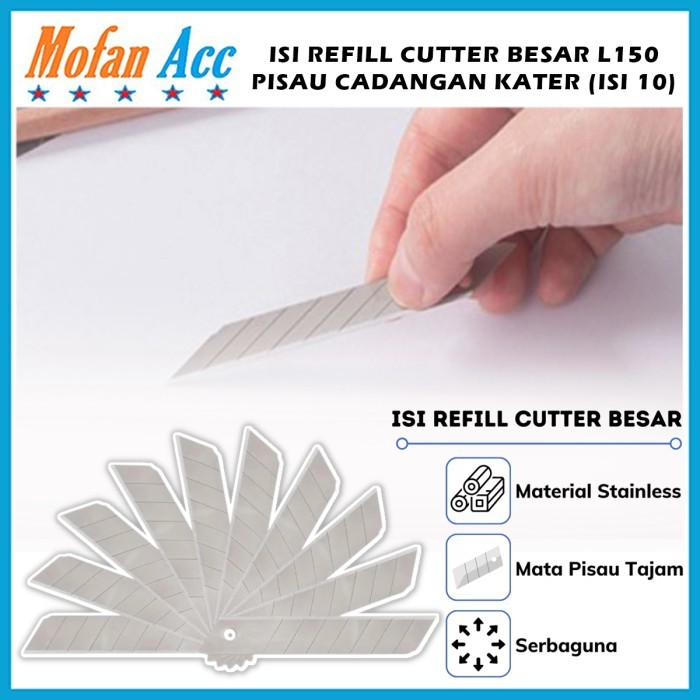 

Refill Cutter Blade Besar L150 18mm/ Cuter Stainless / Isi Ulang Pisau Kater 10pcs Super Tajam Murah