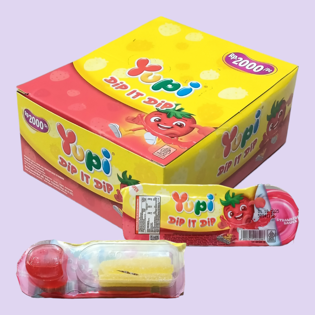 

YUPI Dip It Dip Permen Jelly Bentuk Kentang Colek Saos Stroberi [12 pcs/box]