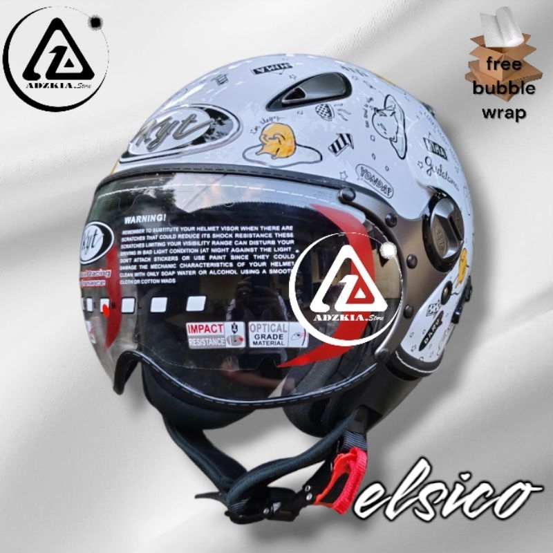 HELM KYT ELSICO MOTIF SANRIO GUDETAMA WHITE|HELM HALF FACE RETRO CLASSIC