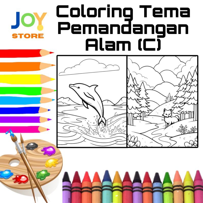 

Kertas Mewarnai untuk Anak Ukuran A4 dan A5 150 gsm - Coloring Paper Tema Pemandangan Alam C Toko Joy Store